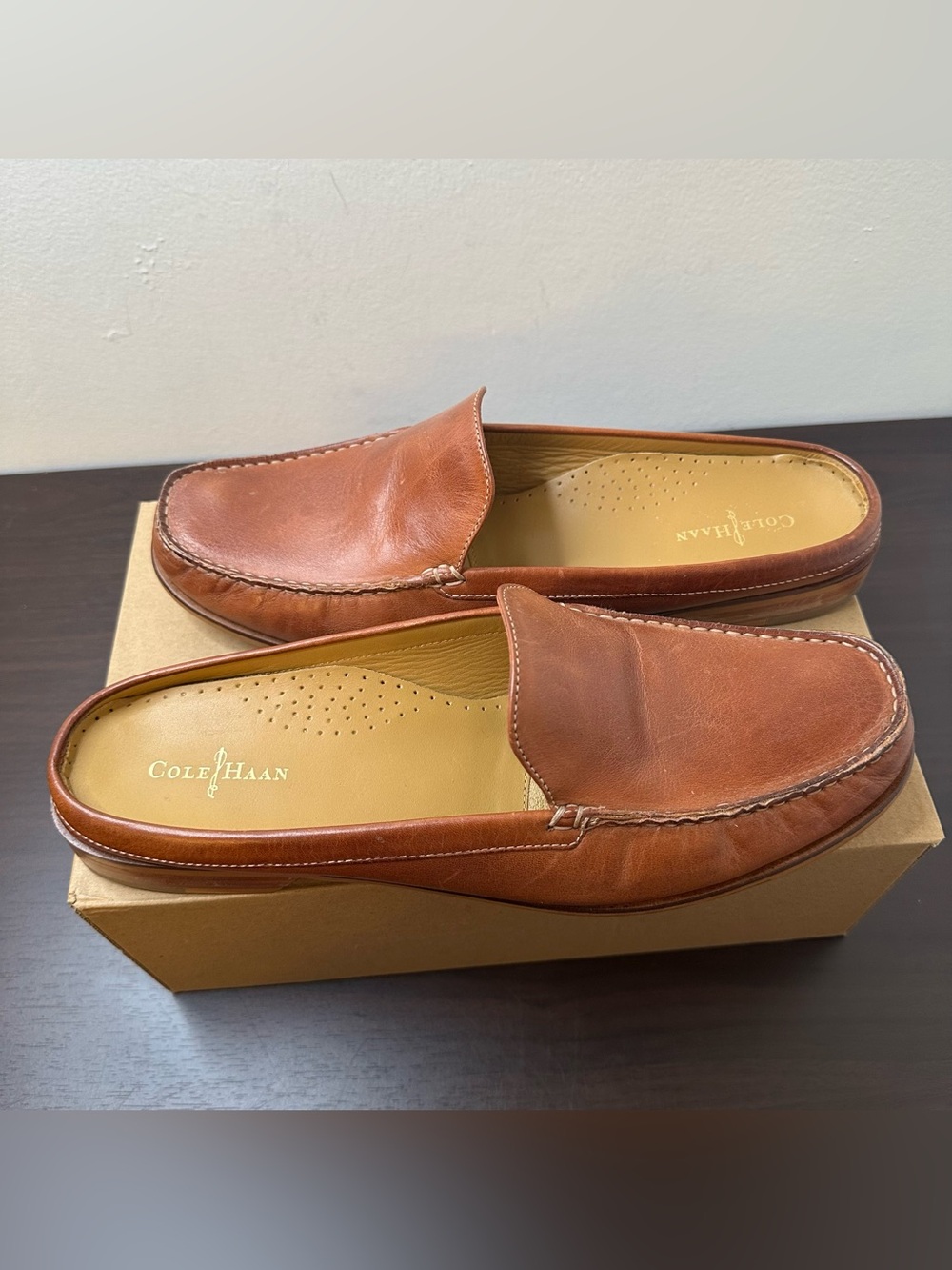 Cole Haan Brown Leather Ryan Mule Loafers, Size 11, Slip-On Flat Shoes, Preppy - Picture 3 of 16